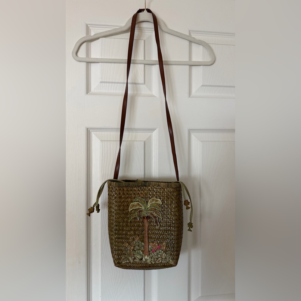 Cappelli Straworld Palm Tree Embroidered Straw Bag
